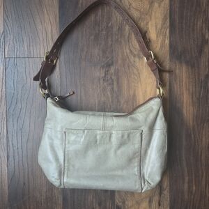 HOBO Charlie Light Gray Leather Shoulder Hobo with Brown Strap